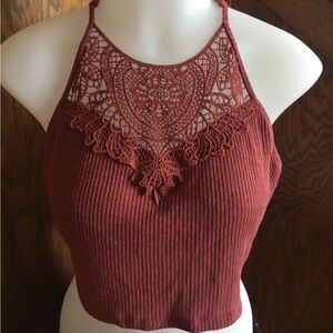 SO Women's Rust Crochet Halter Crop Top